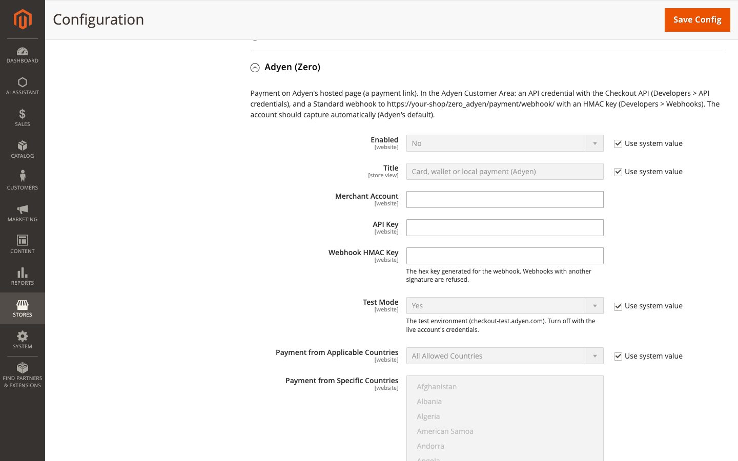 Adyen picked in the demo checkout.
