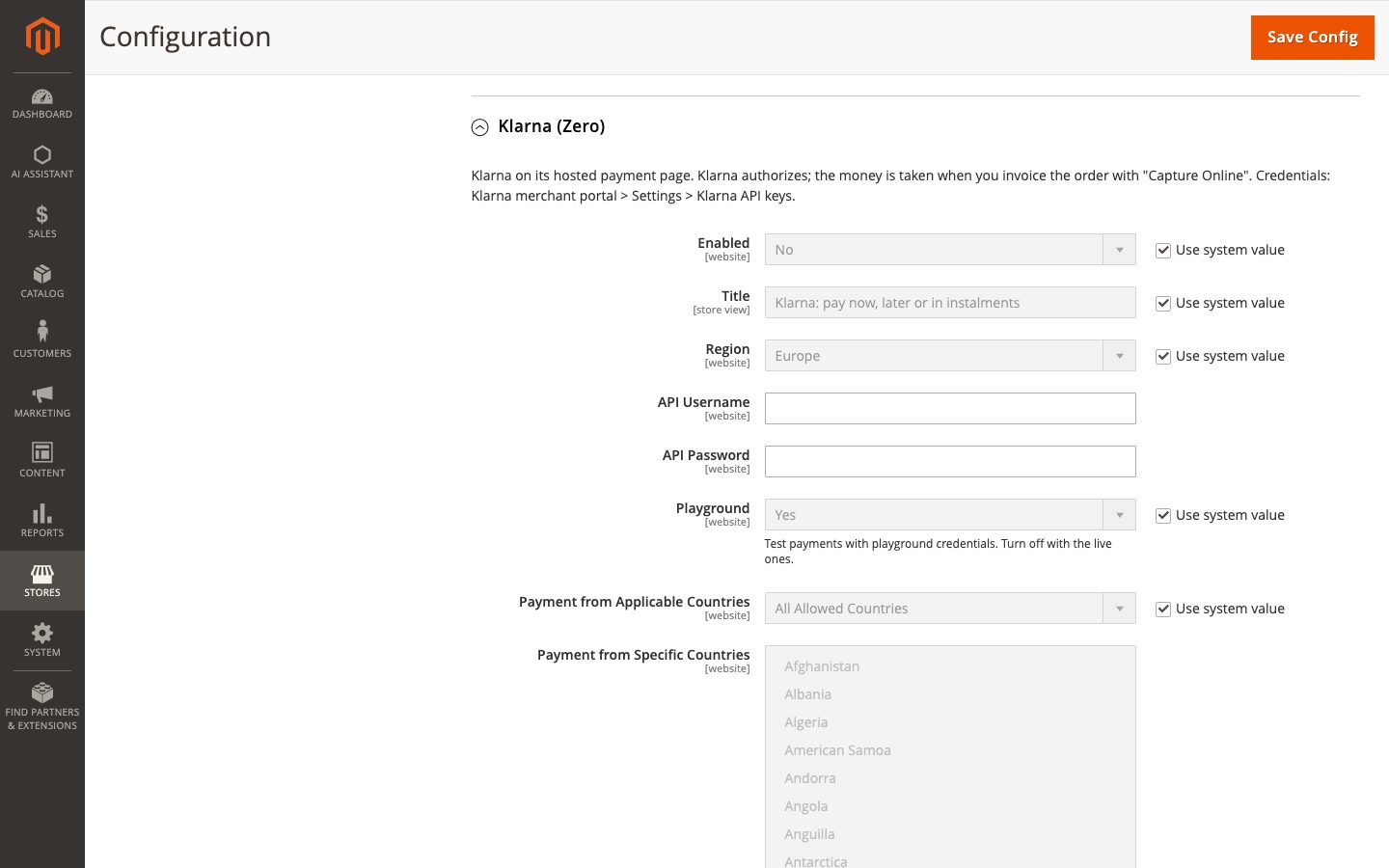 Klarna picked in the demo checkout.