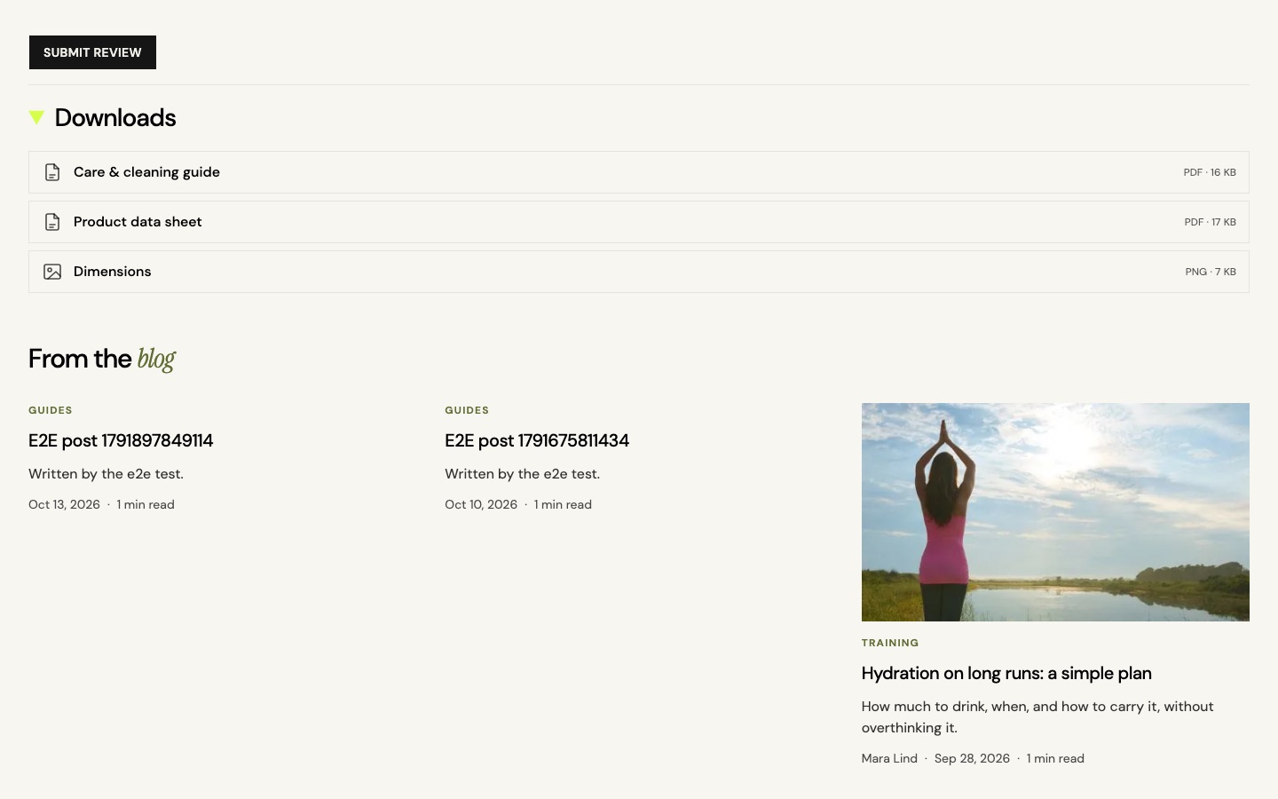 The Downloads section of a product page.